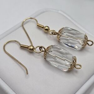 ✨2/$10✨ Clear Crystal Yellow Gold-tone Costume Earrings Dangle Sparkle